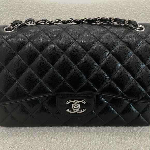 Authentic Chanel Classic Flap Jumbo Black Caviar Silver Hardware - Picture 1 of 16